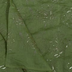 Green Color Mal Chanderi Embroidered Fabric