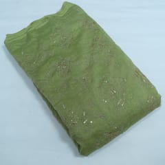 Green Color Mal Chanderi Embroidered Fabric