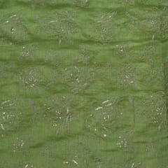 Green Color Mal Chanderi Embroidered Fabric