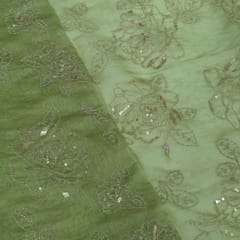 Green Color Mal Chanderi Embroidered Fabric