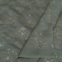 Grey Color Mal Chanderi Embroidered Fabric