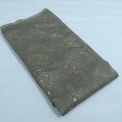 Grey Color Mal Chanderi Embroidered Fabric