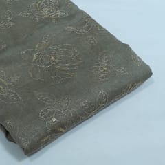 Grey Color Mal Chanderi Embroidered Fabric
