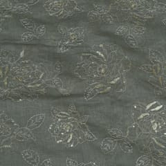 Grey Color Mal Chanderi Embroidered Fabric