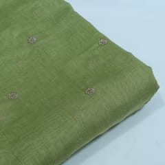 Green Color Mal Chanderi Embroidered Fabric