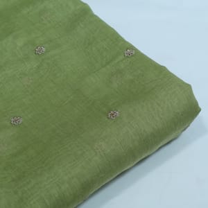 Green Color Mal Chanderi Embroidered Fabric