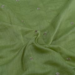 Green Color Mal Chanderi Embroidered Fabric