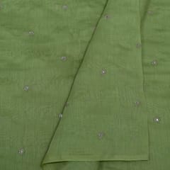 Green Color Mal Chanderi Embroidered Fabric