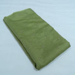 Green Color Mal Chanderi Embroidered Fabric