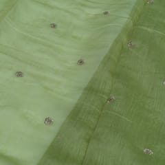 Green Color Mal Chanderi Embroidered Fabric
