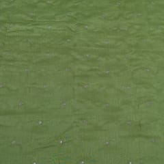 Green Color Mal Chanderi Embroidered Fabric