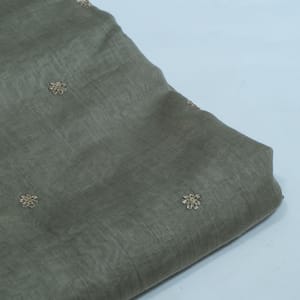 Taupe Color Mal Chanderi Embroidered Fabric