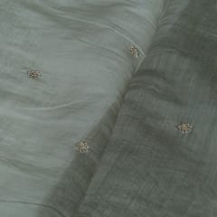 Taupe Color Mal Chanderi Embroidered Fabric
