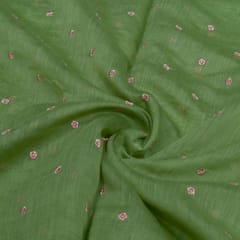 Green Color Mal Chanderi Embroidered Fabric