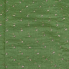 Green Color Mal Chanderi Embroidered Fabric