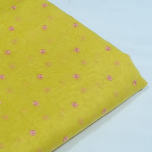 Yellow Color Mal Chanderi Embroidered Fabric