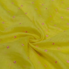 Yellow Color Mal Chanderi Embroidered Fabric