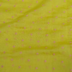 Yellow Color Mal Chanderi Embroidered Fabric