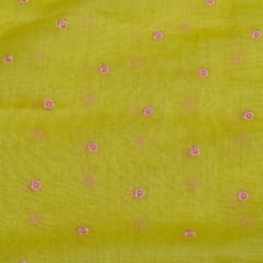 Yellow Color Mal Chanderi Embroidered Fabric