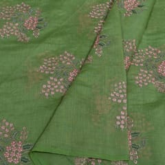 Green Color Mal Chanderi Embroidered Fabric
