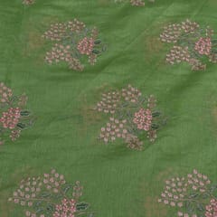 Green Color Mal Chanderi Embroidered Fabric