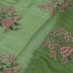 Green Color Mal Chanderi Embroidered Fabric