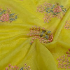Yellow Color Mal Chanderi Embroidered Fabric