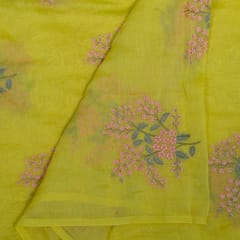 Yellow Color Mal Chanderi Embroidered Fabric