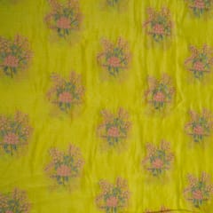 Yellow Color Mal Chanderi Embroidered Fabric