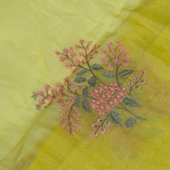 Yellow Color Mal Chanderi Embroidered Fabric