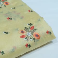 Yellow Color Chanderi Embroidered Fabric
