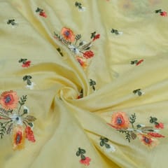 Yellow Color Chanderi Embroidered Fabric