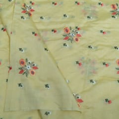 Yellow Color Chanderi Embroidered Fabric