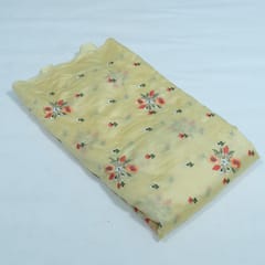 Yellow Color Chanderi Embroidered Fabric