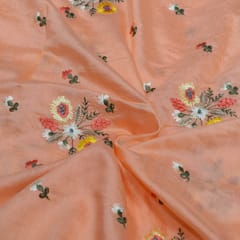Peach Color Chanderi Embroidered Fabric
