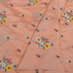 Peach Color Chanderi Embroidered Fabric