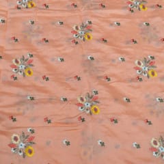 Peach Color Chanderi Embroidered Fabric