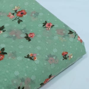Green Color Mal Chanderi Embroidered Fabric