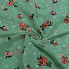 Green Color Mal Chanderi Embroidered Fabric