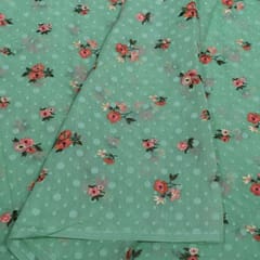 Green Color Mal Chanderi Embroidered Fabric