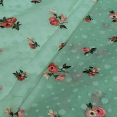 Green Color Mal Chanderi Embroidered Fabric