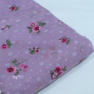 Lavender Color Mal Chanderi Embroidered Fabric