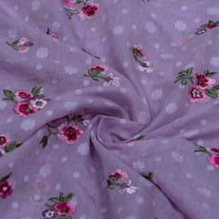 Lavender Color Mal Chanderi Embroidered Fabric