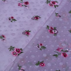 Lavender Color Mal Chanderi Embroidered Fabric
