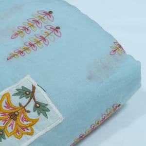 Sea Green Color Chanderi Patch Work Embroidered Fabric