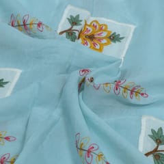 Sea Green Color Chanderi Patch Work Embroidered Fabric