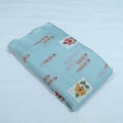 Sea Green Color Chanderi Patch Work Embroidered Fabric