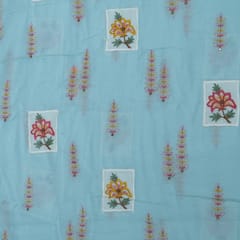 Sea Green Color Chanderi Patch Work Embroidered Fabric