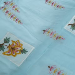 Sea Green Color Chanderi Patch Work Embroidered Fabric