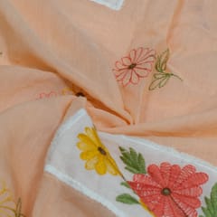 Peach Color Chanderi Patch Work Embroidered Fabric